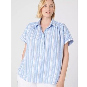 Lane Bryant Shirt Size 26 Linen Blend Striped Blue No Peek Collection